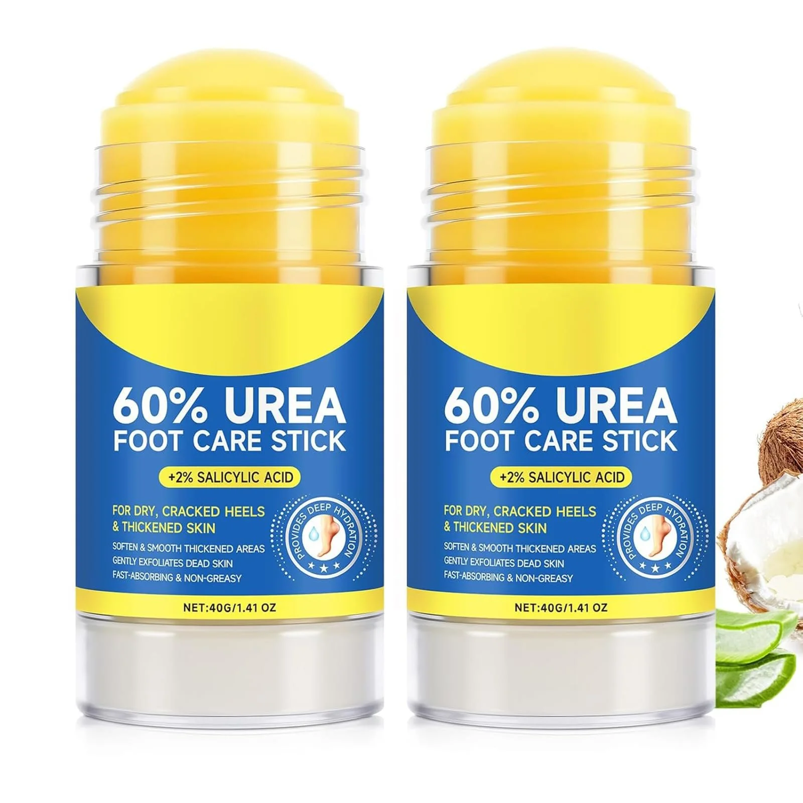 Стик для ухода за ногами 60% Urea увлажняющий для сухой и потрескавшейся кожи 1.41 oz (2 шт., 40 г), фото №1