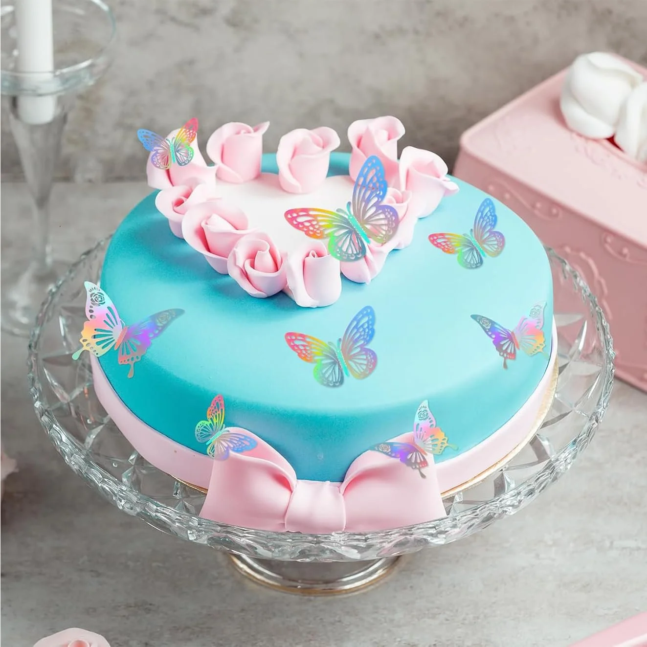 Набір 3D метеликів 36 штук Кольорові лазерні Butterfly Decoration 3 розміри Акрилові наклейки Різнокольоровий, фото №2