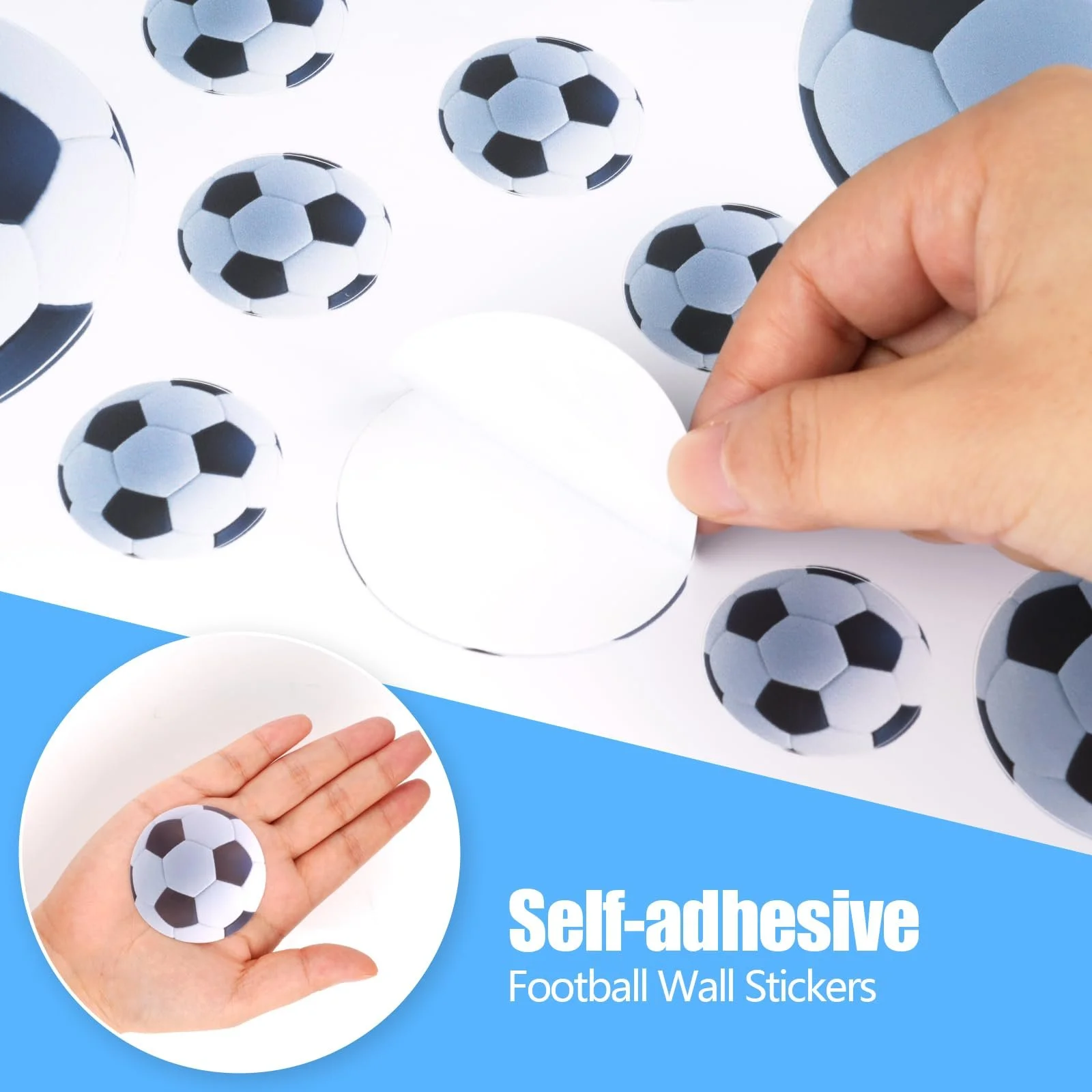 Наклейки на стену Футбольные мячи Набор 4 листа 20 x 30 см Самоклеящиеся Разные размеры, фото №3