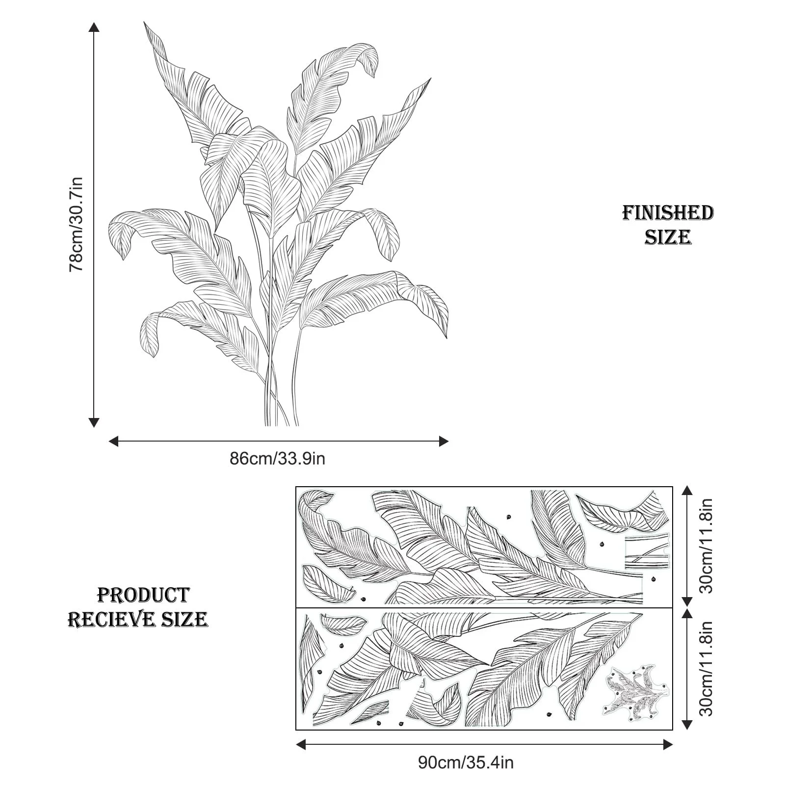 Наклейка на стіну Supzone Tropical Plants Palm Leaves 82 x 97 см Чорна, фото №6