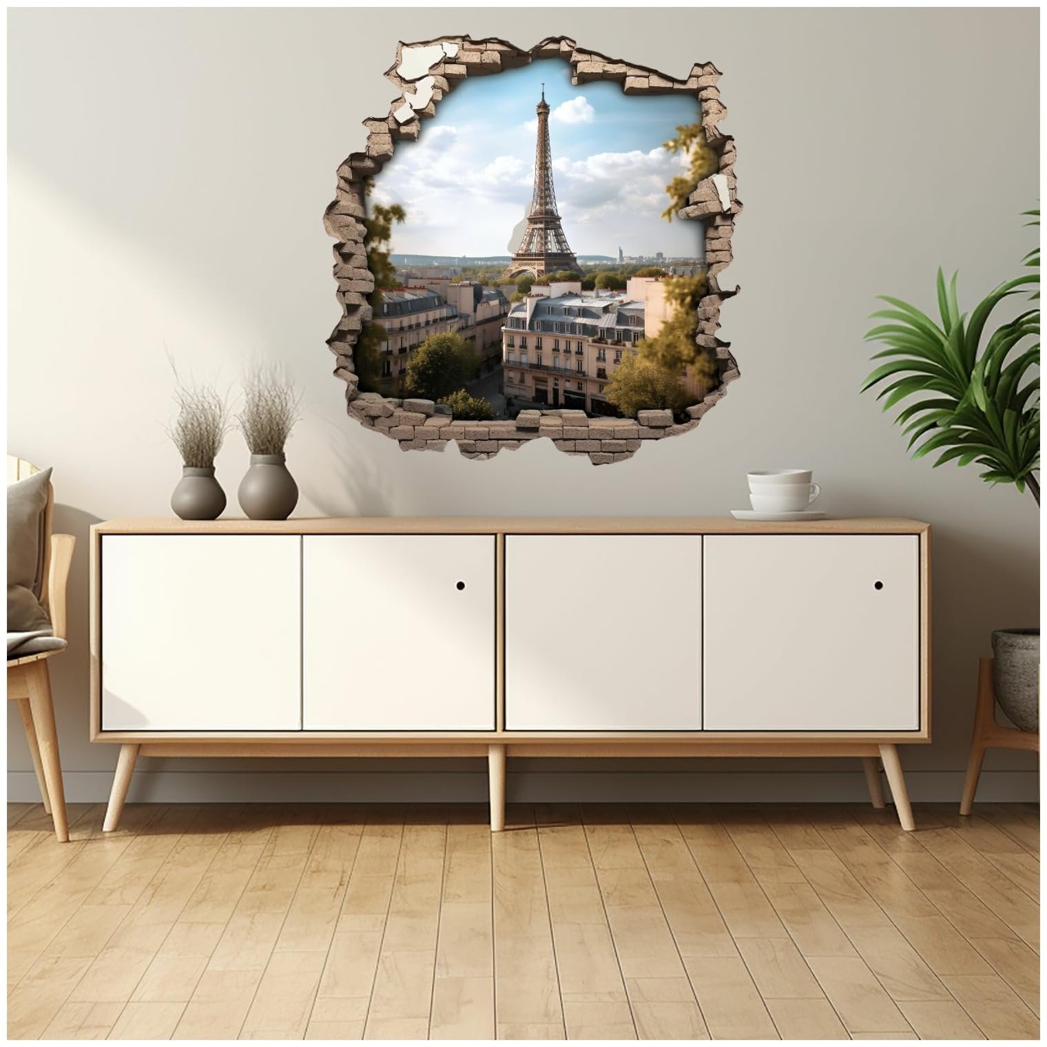 Наклейка на стіну Samunshi Wall Hole Eiffel Tower Отвір у стіні Ейфелева вежа 70 x 70 см Кольорова, фото №3