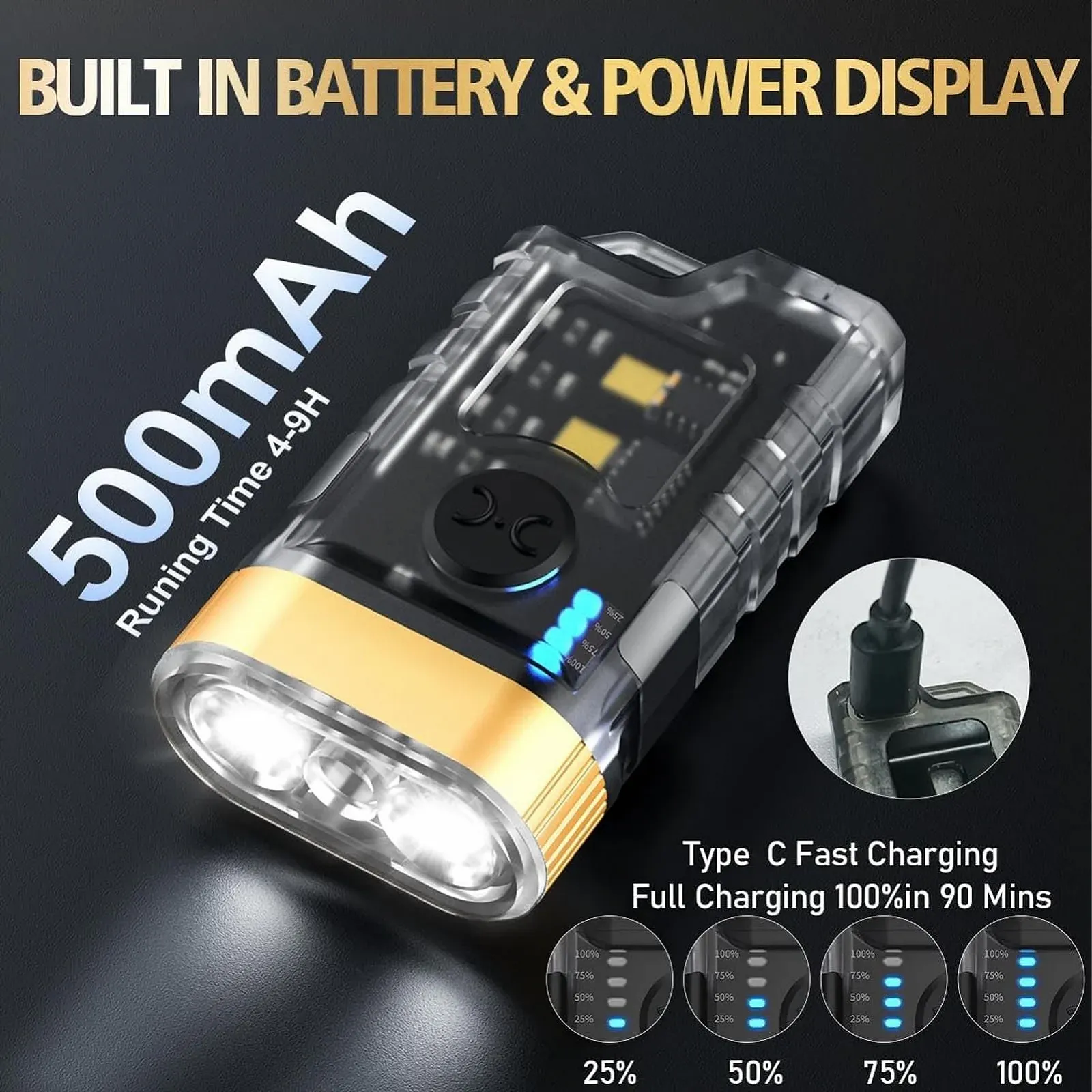 Фонарик Little Leistungsstarke IPX5 Водонепроницаемый 500mAh 500 MAh Перезаряжаемый Многофункциональный для Кемпинга, фото №4