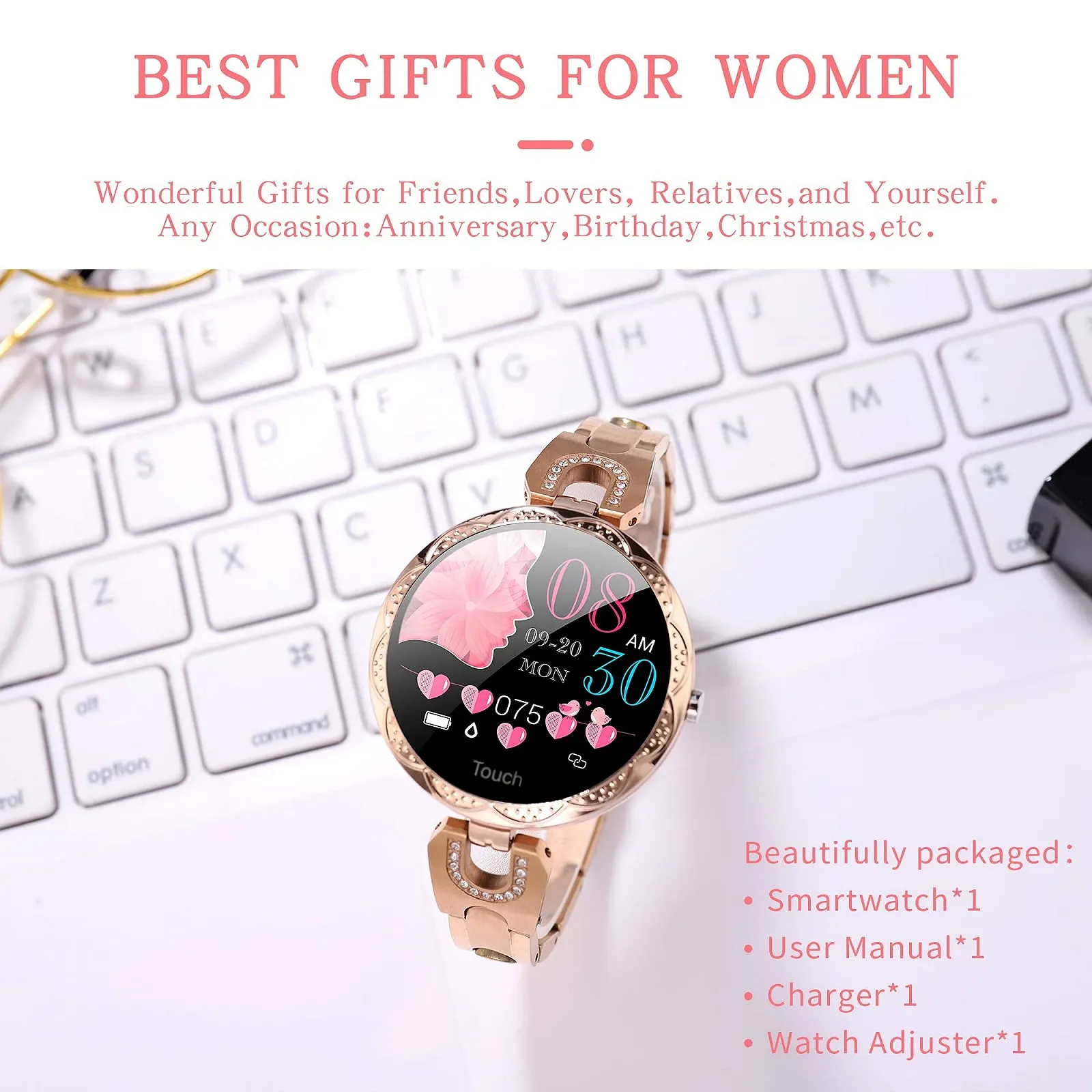 Смарт-годинник Findtime Жіночий Сталевий Водонепроникний Золотий, фото №8