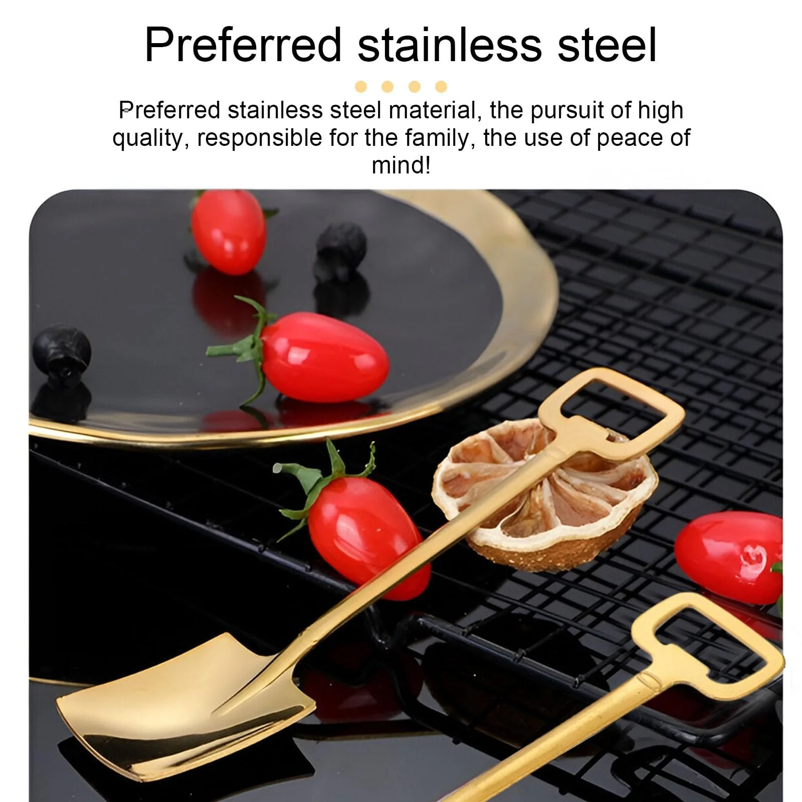 Набір з 16 десертних ложок, у формі лопати з нержавіючої сталі, фото №4