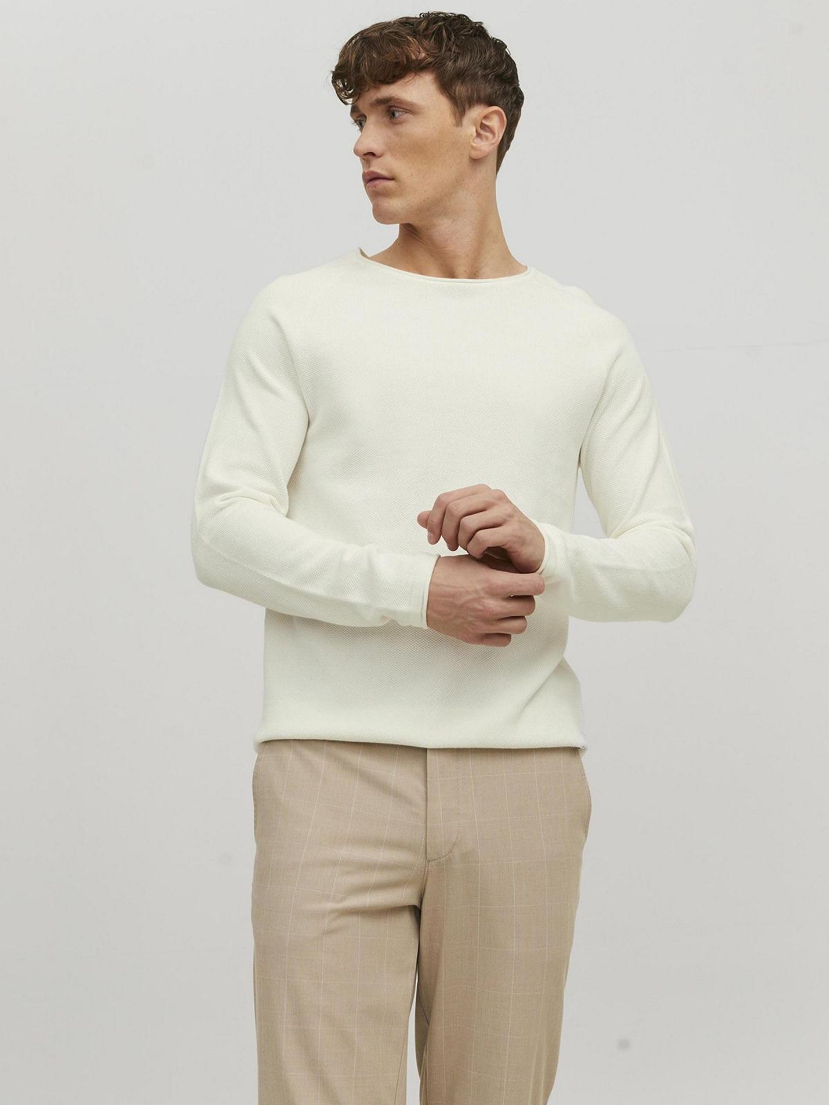 В'язаний пуловер JACK & JONES JJEHILL чоловічий, з круглим вирізом горловини, базова модель, з довгими рукавами, бавовняна сорочка, фото №3