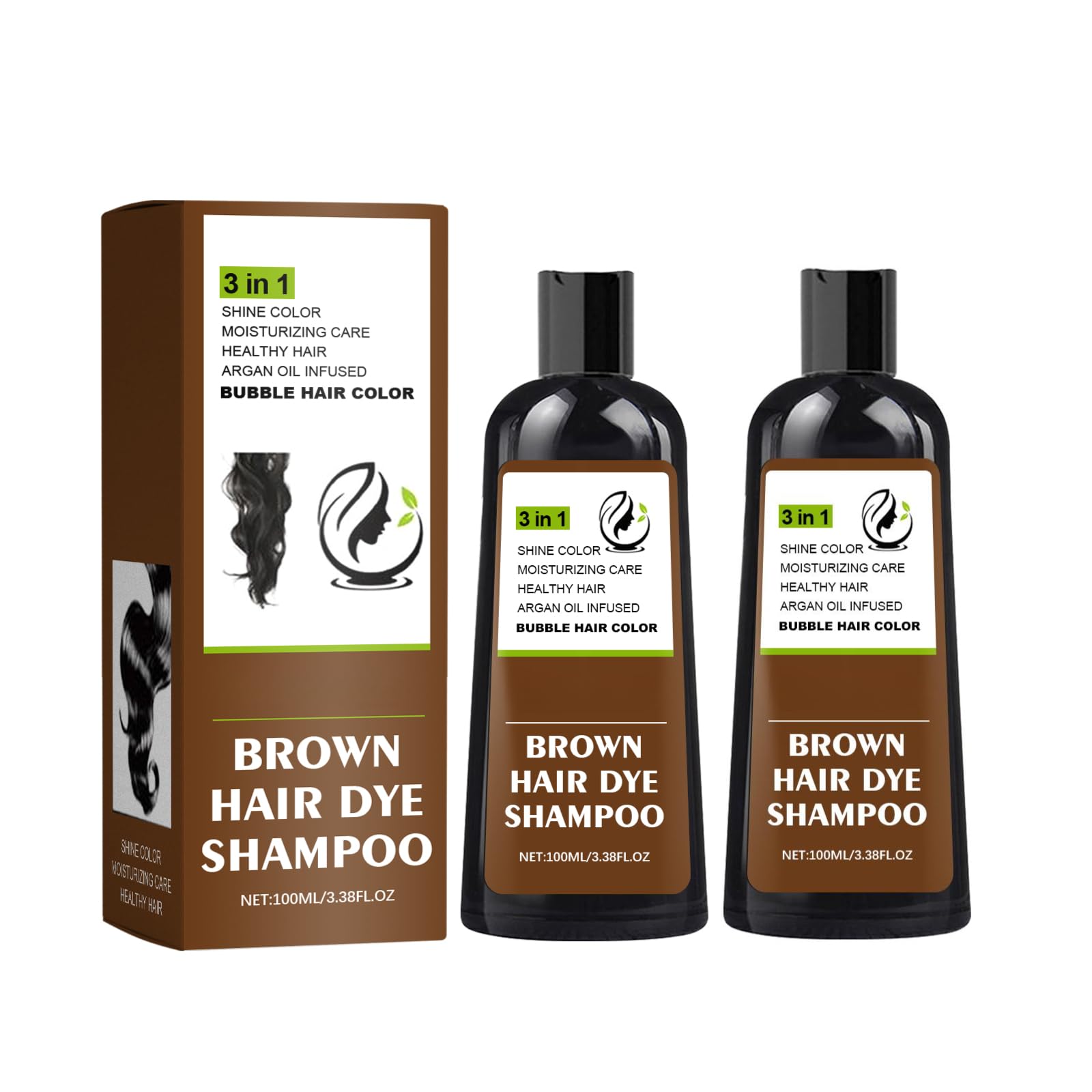 Шампунь-фарба для волосся Brown Покриття сивини Натуральний для жінок і чоловіків Простий та ефективний (упаковка з 2), фото №1