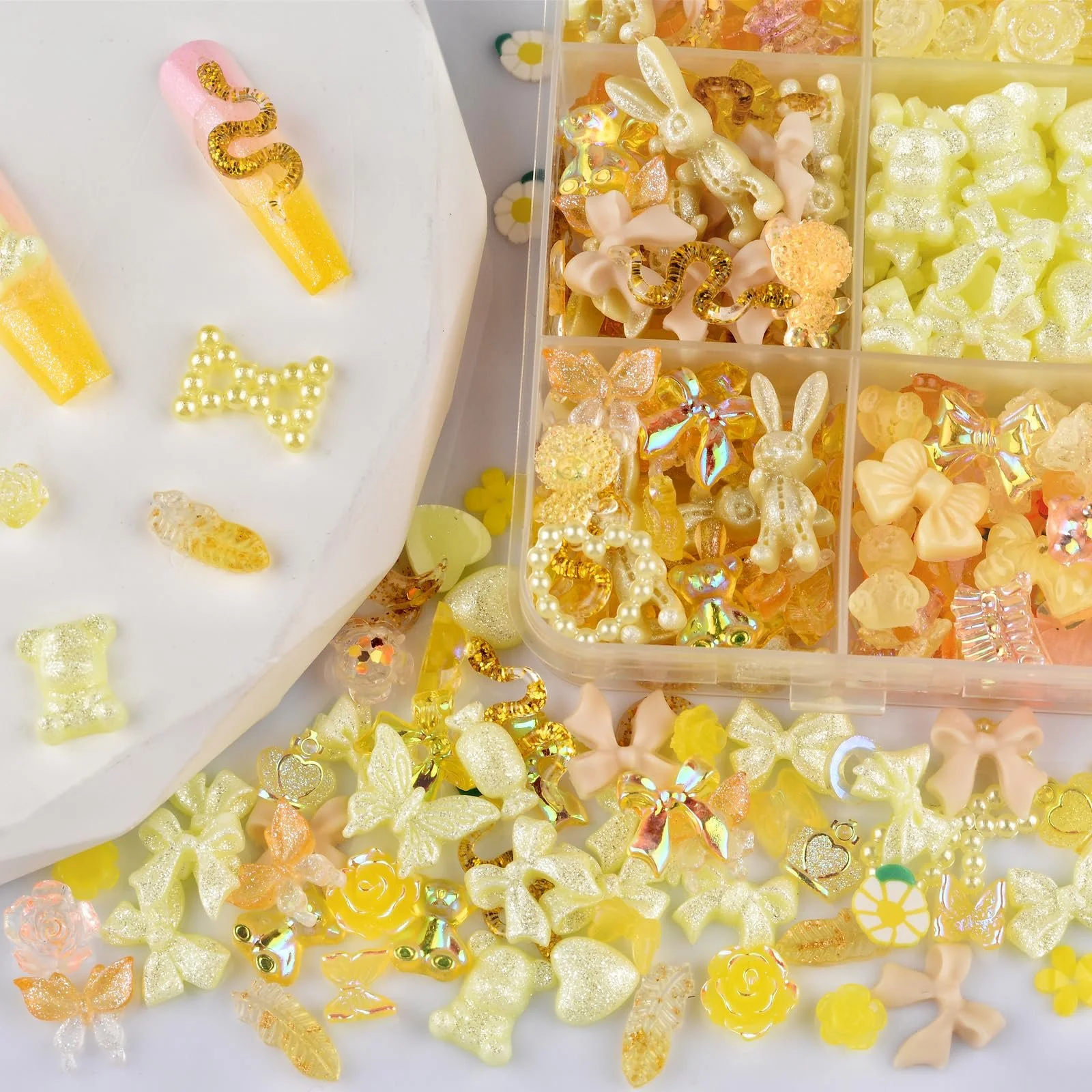 Набір для нігтів 3D метелик троянда квітка бант кролик ведмедик 850 шт з кришталевими дорогоцінними каменями, фото №5