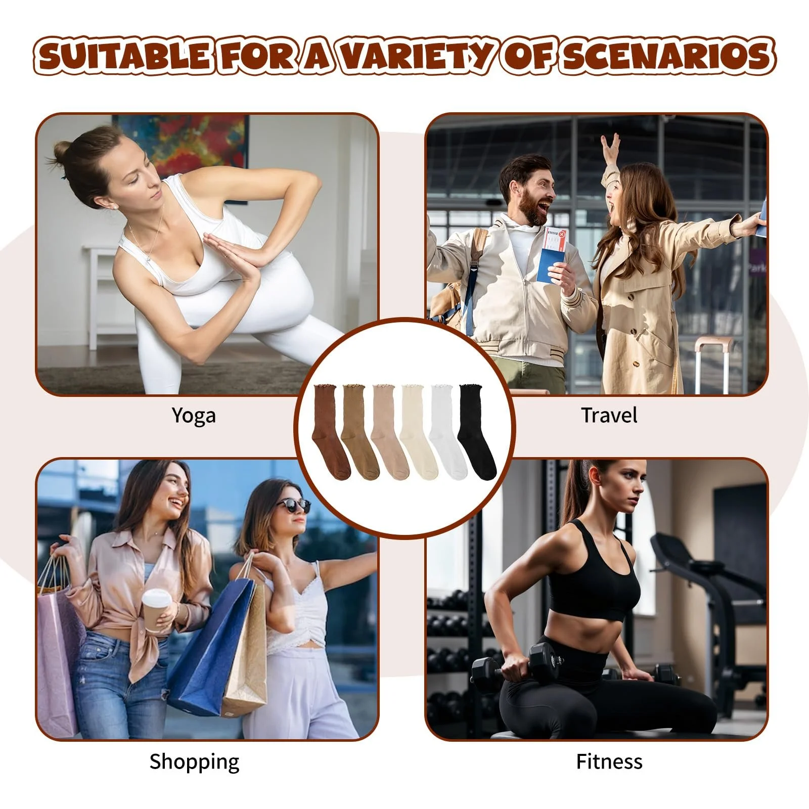 Шкарпетки з рюшами Vin Beauty Жіночі, 6 пар, Кольорові, Бавовна, фото №7