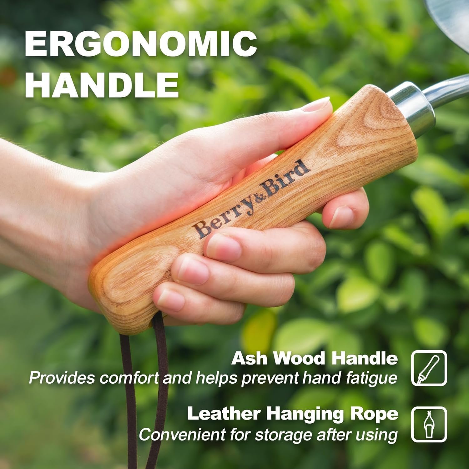 Лопата совковая Berry&Bird Садовий з гострим лезом, дерев'яною ручкою, нержавіючої сталі для посадки, копання, пересадки та обрізки, фото №4