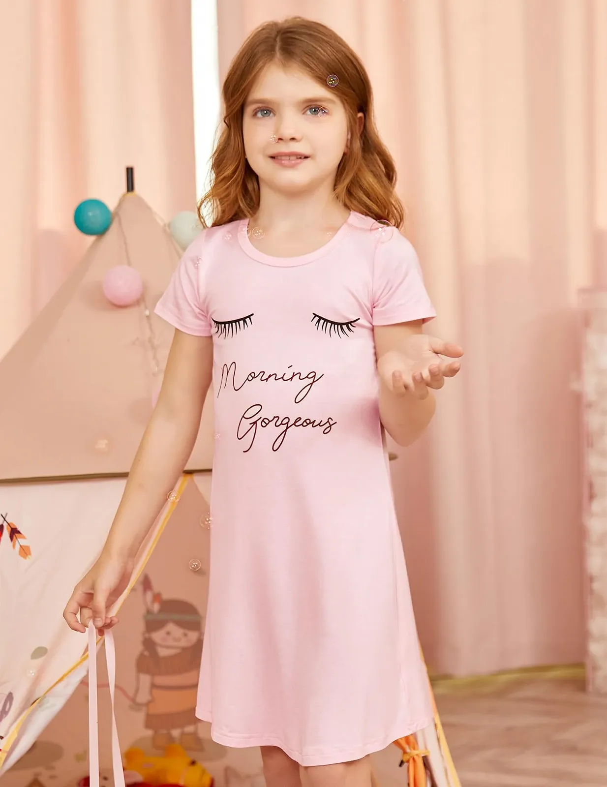 Нічна сорочка Arshiner для дівчаток, з короткими рукавами, дитяча нічна сорочка, котячий єдиноріг, круглий виріз, фото №2