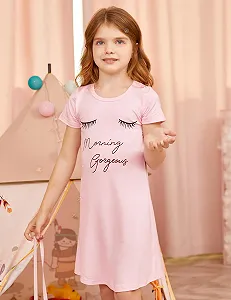 Ночная рубашка Arshiner для девочек, с короткими рукавами, детская ночная рубашка, кошка единорог, круглый вырез synthetic.ua - Фото 1