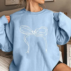 Женский Пуловер Lemoiitea, Повседневная Толстовка с Круглым Вырезом, Свободная Рубашка с Длинными Рукавами, Стильная Блузка-Туника с Принтом Бантика, Графические Футболки для Весны и Осени для Активного Отдыха synthetic.ua - Фото 1