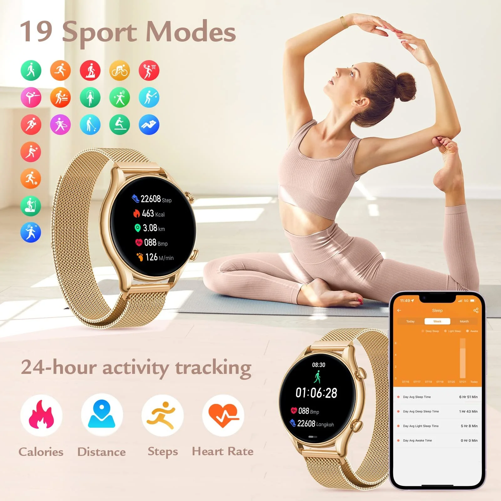 Смартгодинник Жіночий 1.32 Дюймовий Круглий, фото №5