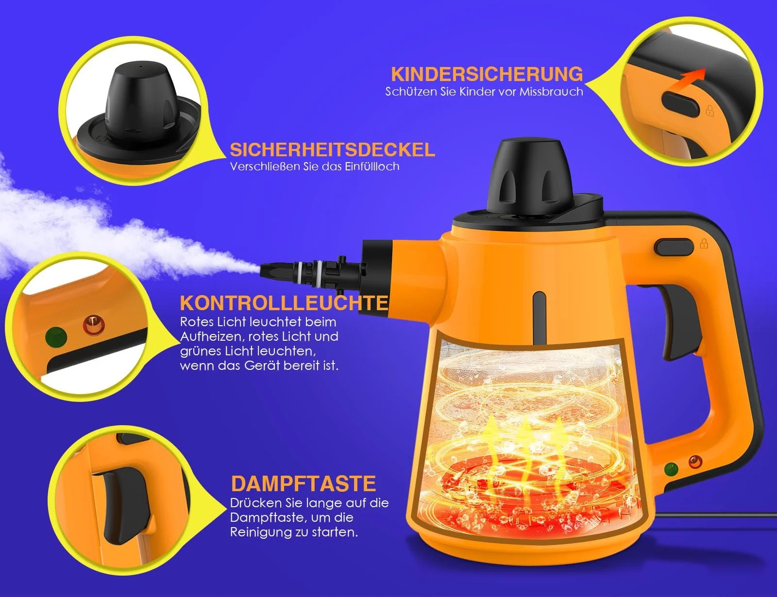 Пароочисник 1050 W, 380 мл з 10 насадками, фото №4