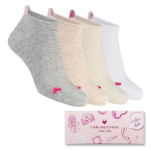 Носки Lieblingsstück Lovely Trainer - Женские носки - Набор из 4 - Хлопок - Подарочная коробка - Защита от пузырей - Нескользящие - Мотив сердца - Короткие чулки - Носки на каждый день - Фото 1
