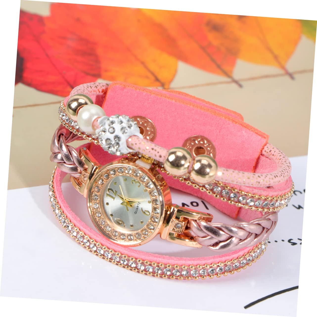 Кварцевые часы PartyKindom Женские Плетеный Браслет Розовый Модный, фото №8