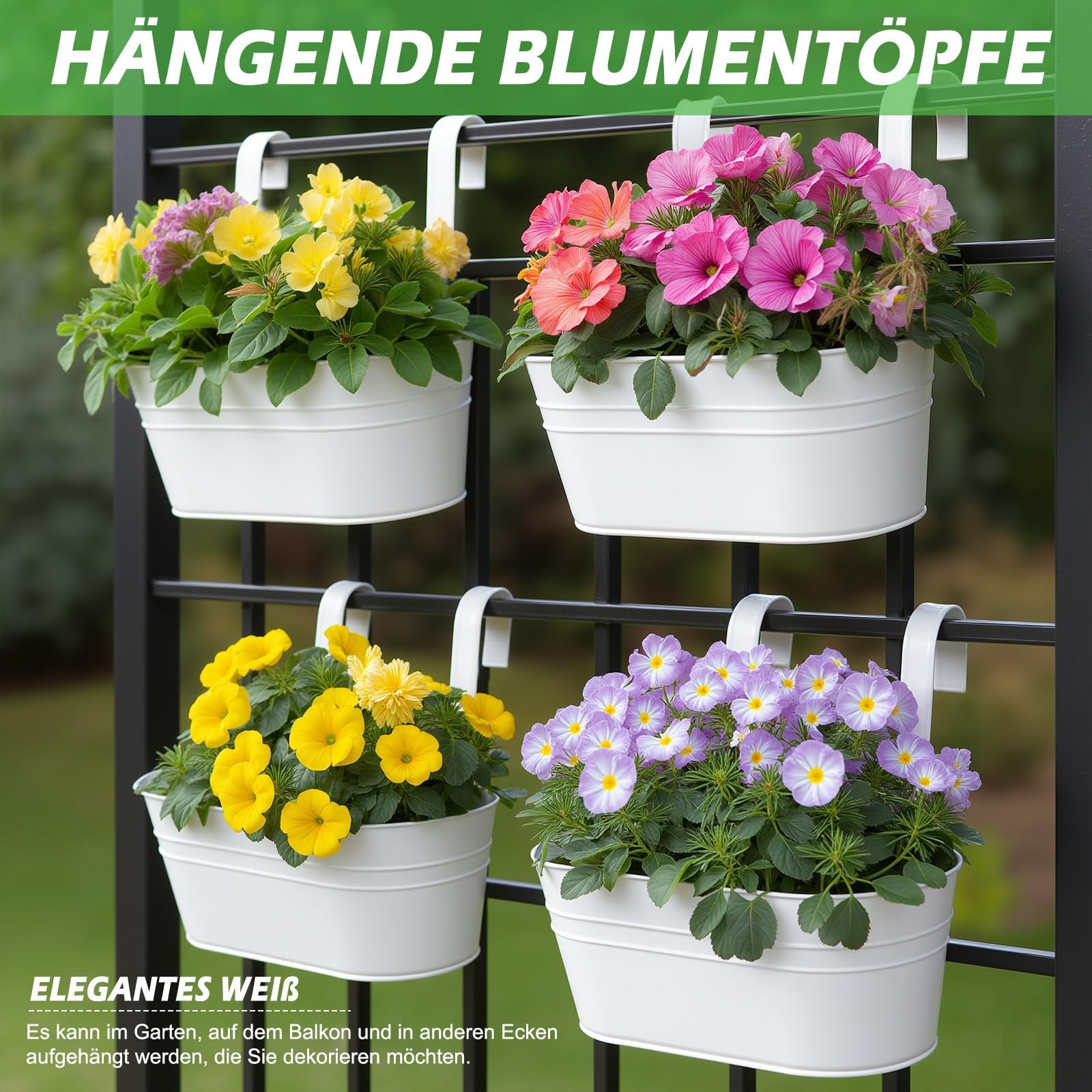 Набір підвісних квіткових горщиків YedZen 4 шт. 27,5 см з дренажними отворами та знімним гачком Білий, фото №4 Набір підвісних квіткових горщиків YedZen 4 шт. 27,5 см з дренажними отворами та знімним гачком Білий, фото №4