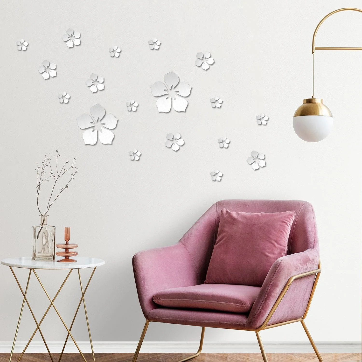 Наклейки на стіну Mirror Flower 18 шт. акрилові 3D Сріблясті, фото №3 Наклейки на стіну Mirror Flower 18 шт. акрилові 3D Сріблясті, фото №3
