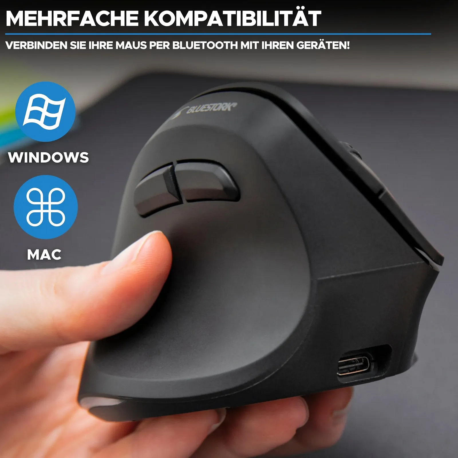 Мышь Bluestork Беспроводная вертикальная эргономичная 800-2400dpi 6 кнопок RGB Для левшей, фото №6 Мышь Bluestork Беспроводная вертикальная эргономичная 800-2400dpi 6 кнопок RGB Для левшей, фото №6
