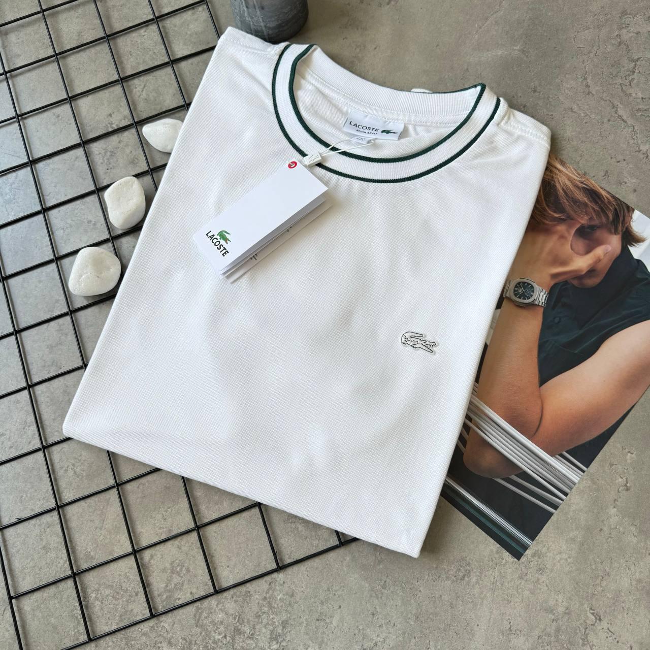 Мужская футболка белая Lacoste брендовая Лакосте с крокодилом Стильная для мужчины, фото №3