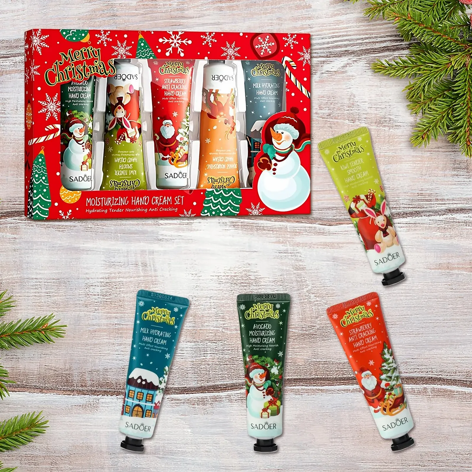 Мини-крем для рук рождественский, набор из 5 штук, питательный крем для сухой кожи, практичные мини-кремы для рук в рождественском дизайне, идеальный в качестве подарка для семьи и друзей (Рождественский цвет, 5 x 30 г), фото №2 Мини-крем для рук рождественский, набор из 5 штук, питательный крем для сухой кожи, практичные мини-кремы для рук в рождественском дизайне, идеальный в качестве подарка для семьи и друзей (Рождественский цвет, 5 x 30 г), фото №2