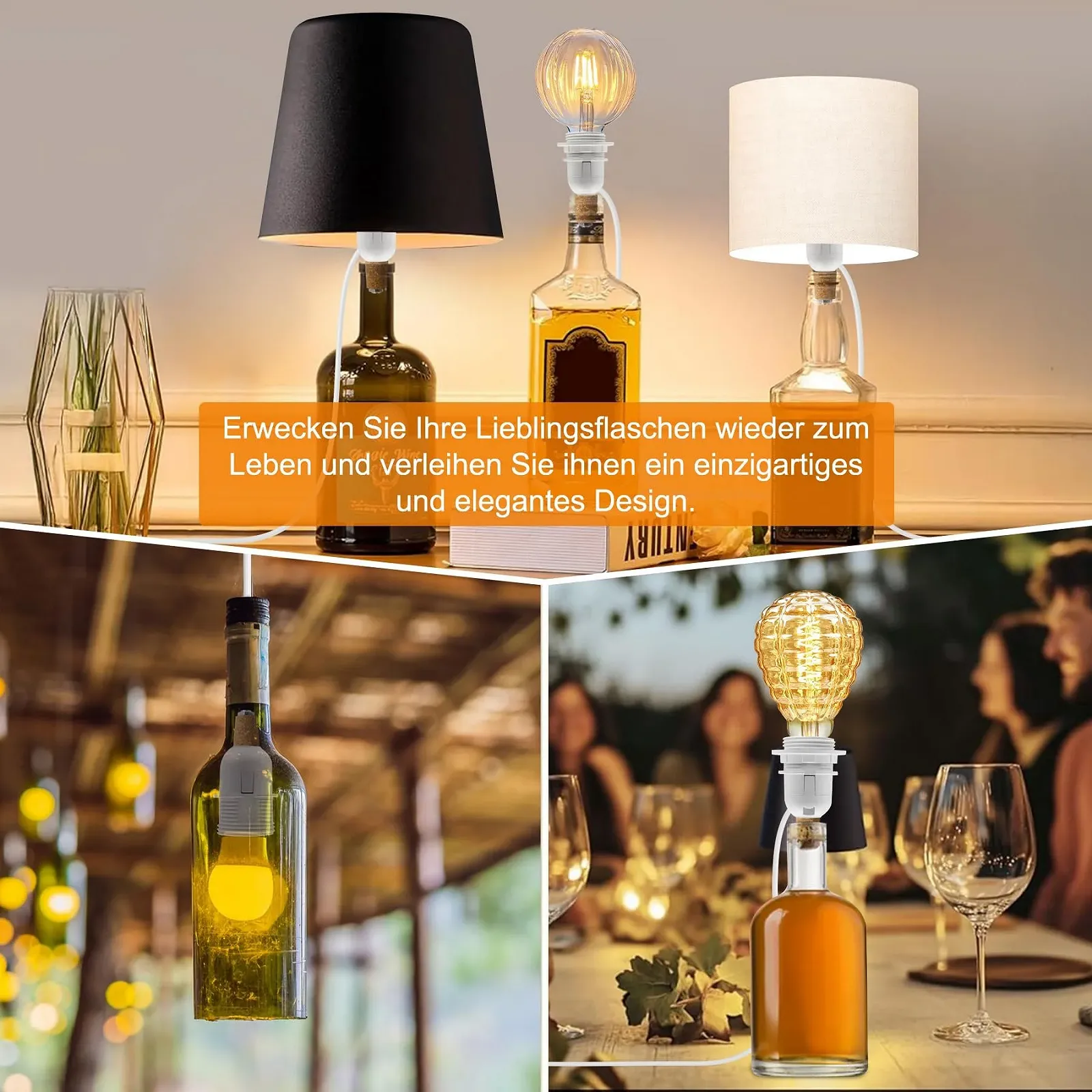 Тримач для ламп для пляшок E27 білий патрон з вимикачем та кабелем 240 см 3 типи пробок, фото №7