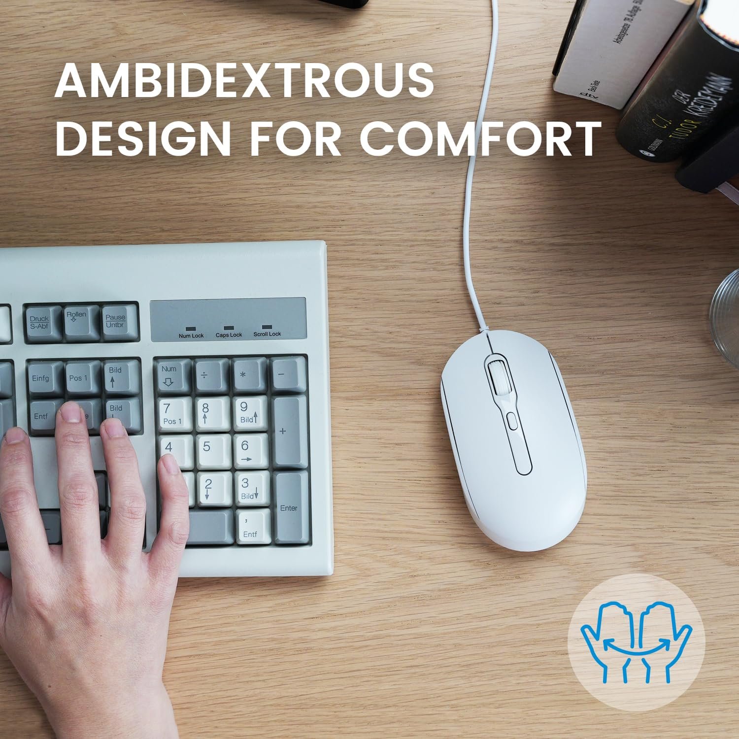 Миша дротова оптична Perixx PERIMICE-222, регульована DPI 1200/1600/2000, тихий клік, кабель 1,8 м, біла, фото №5