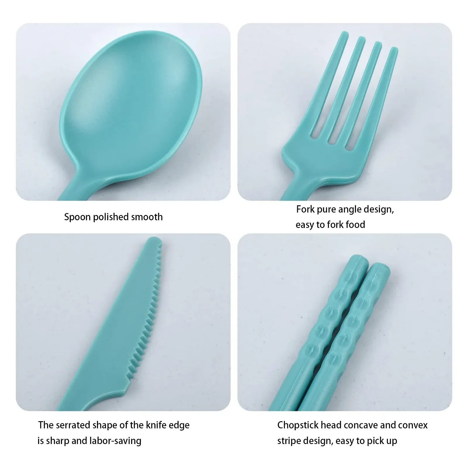 Набор столовых приборов для путешествий 1 человек, пластиковые столовые приборы многоразового использования для кемпинга с чехлом, зеленый, фото №4 Набор столовых приборов для путешествий 1 человек, пластиковые столовые приборы многоразового использования для кемпинга с чехлом, зеленый, фото №4