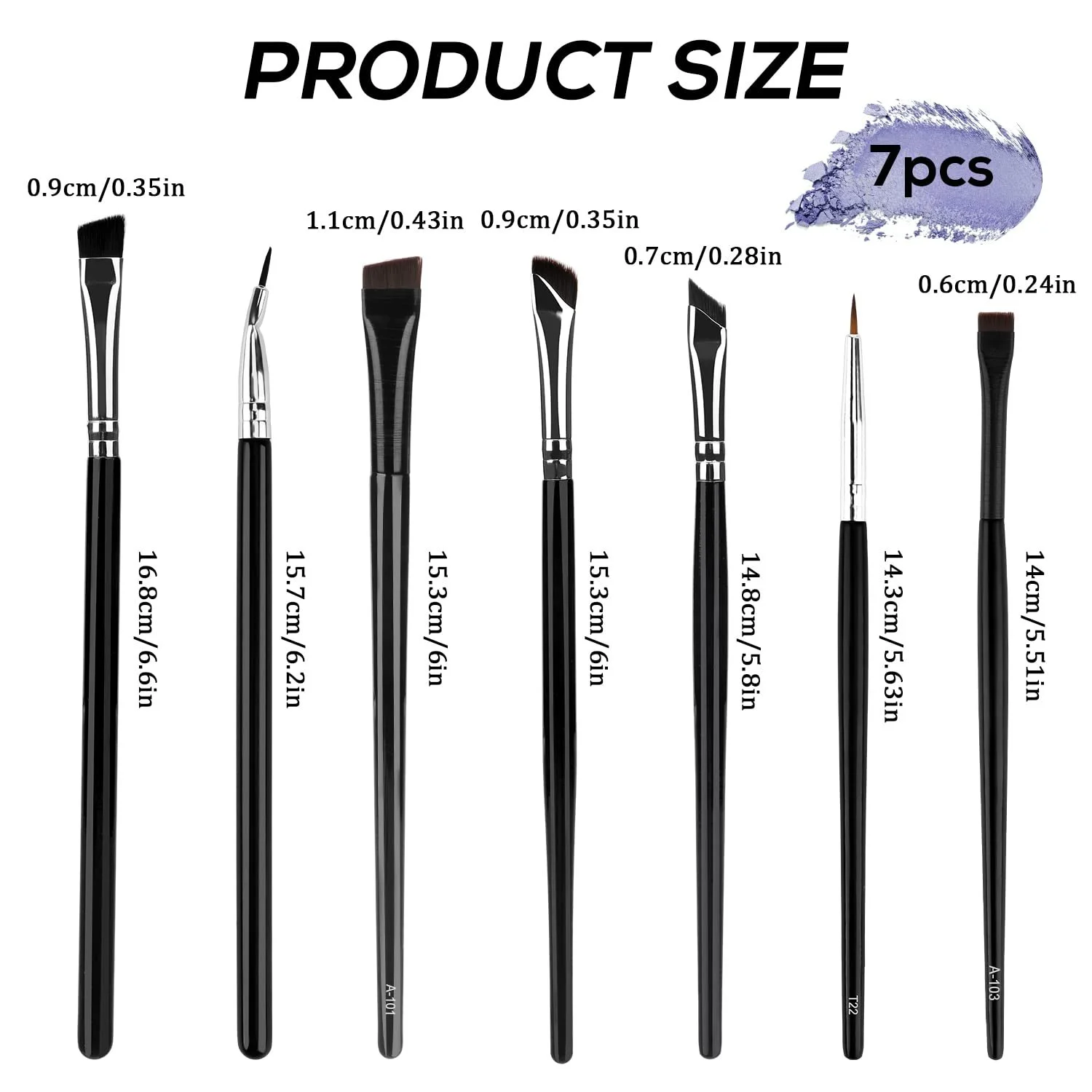 Комплект пензлів для макіяжу 7 штук Пензлі для підводки тонкий плоский, фото №2