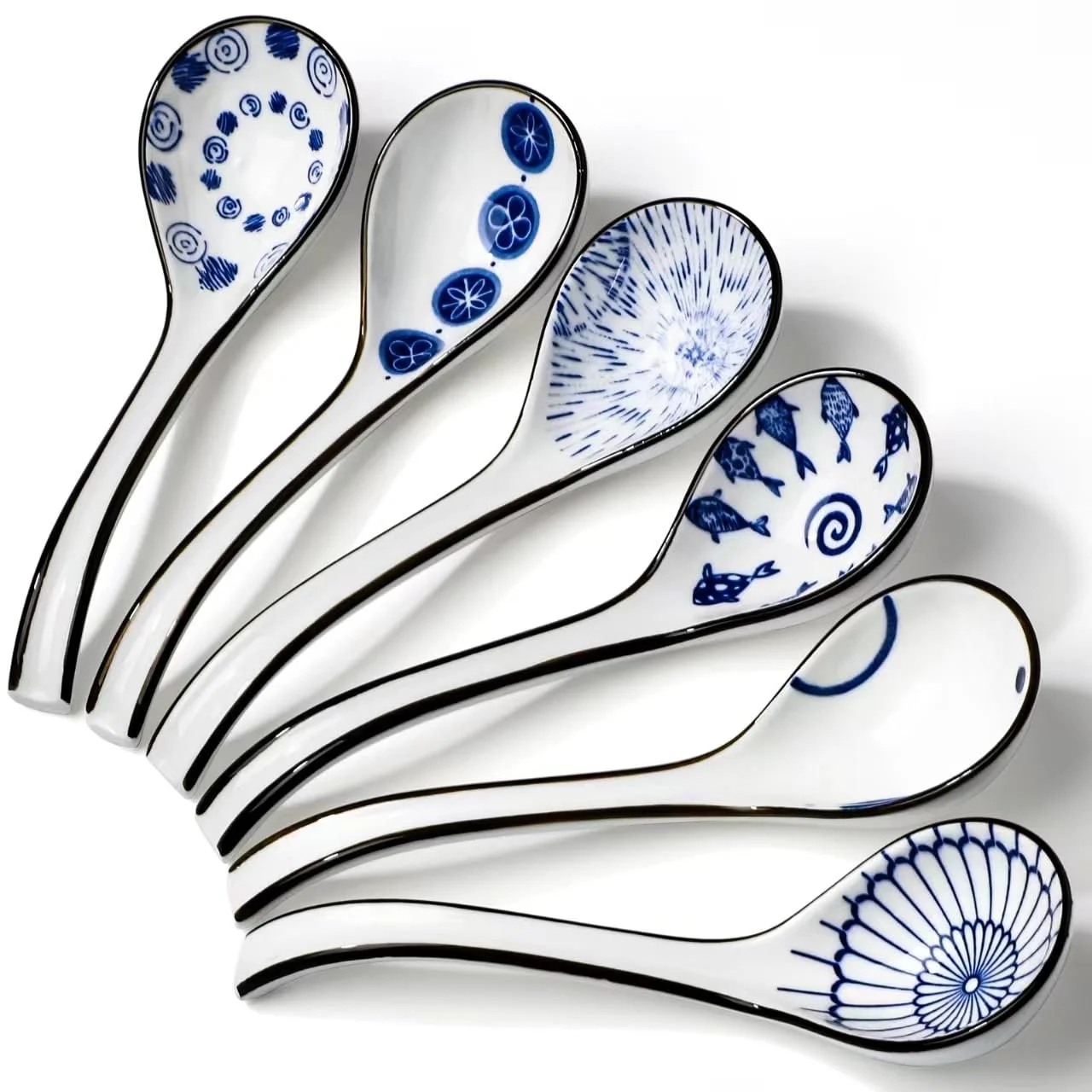 Керамическая ложка Суповая, Набор 6 штук, Керамическая ложка для азиатского супа, фото №1