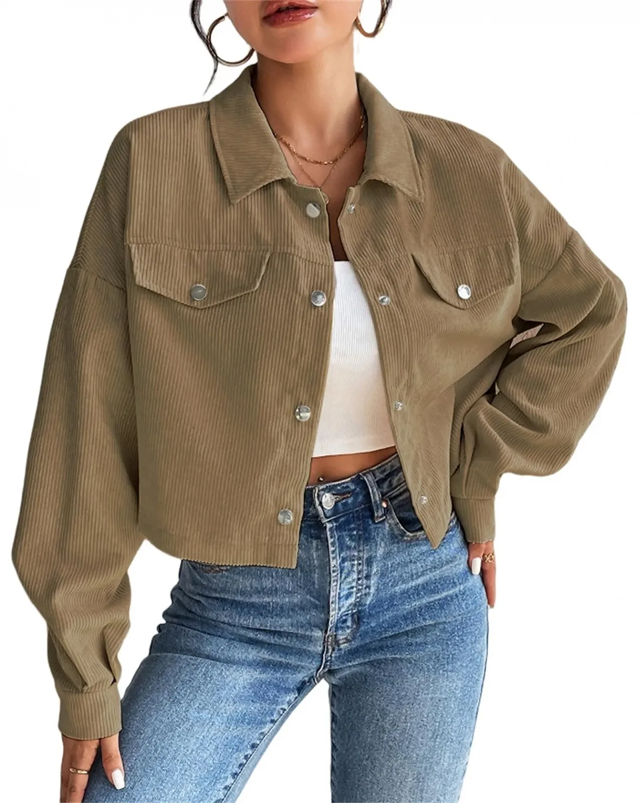 Жіноча М'яка Тепла Куртка на Ґудзиках Повсякденна Осіння Укорочена Вельветова, фото №1 Жіноча М'яка Тепла Куртка на Ґудзиках Повсякденна Осіння Укорочена Вельветова, фото №1