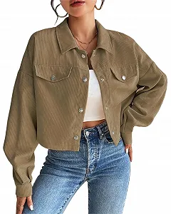 Купити Жіноча М'яка Тепла Куртка на Ґудзиках Повсякденна Осіння Укорочена Вельветова - Фото 1 Жіноча М'яка Тепла Куртка на Ґудзиках Повсякденна Осіння Укорочена Вельветова - Фото 1