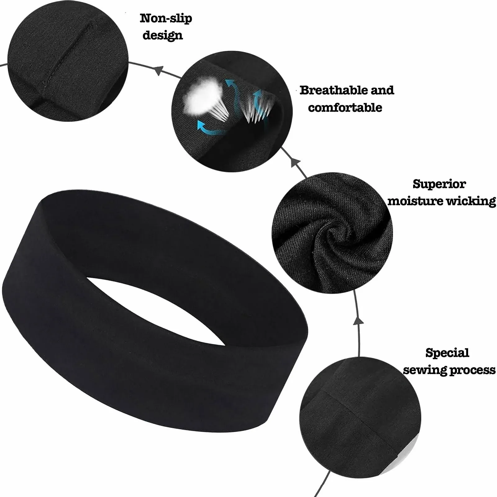 Пов'язка на голову Спортивна для жінок Еластична тонка Чорний, фото №3