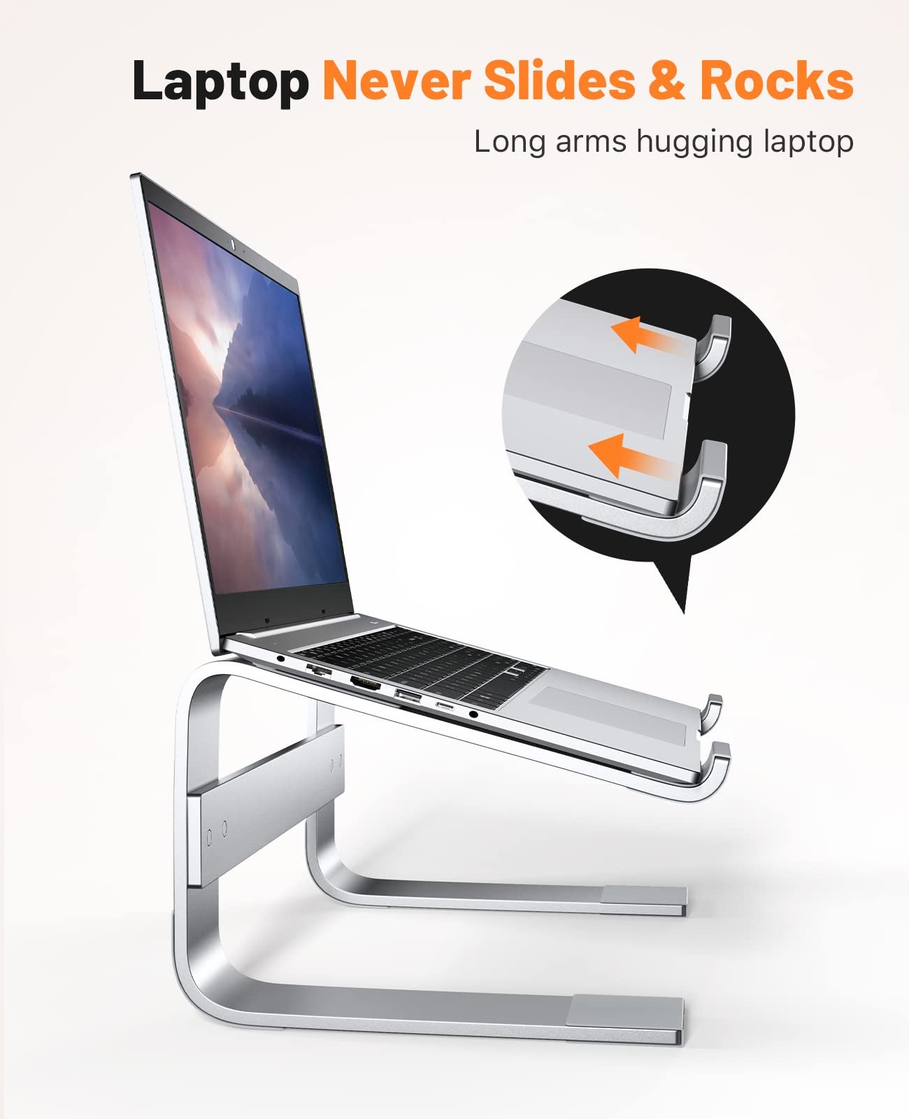 Підставка для ноутбука Soqool, ергономічна, для 10-17 дюймів, алюмінієва, для столу, сумісна з MacBook Air/Pro, Lenovo, Huawei, Acer, Dell, HP - Срібна, фото №3