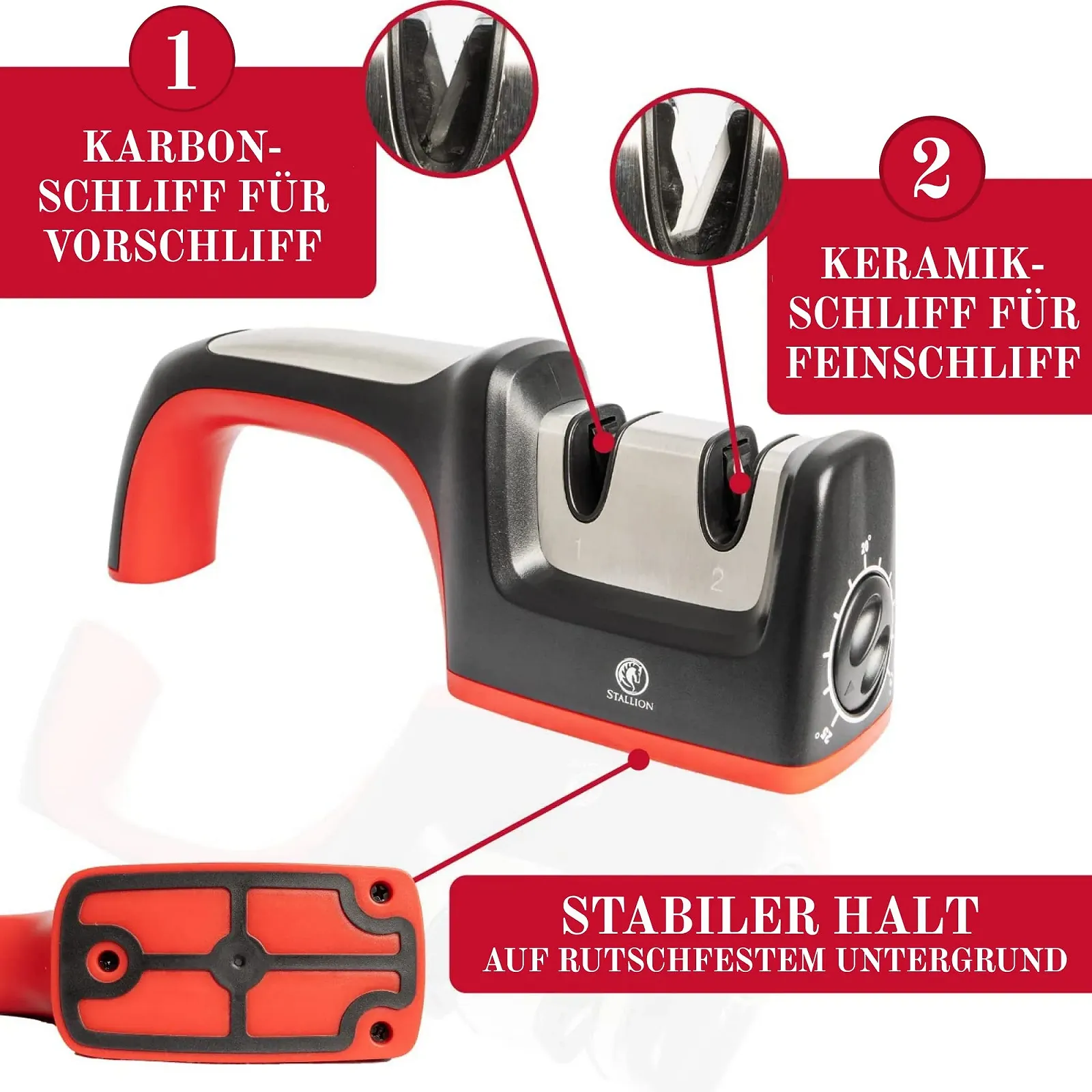 Точило для ножів STALLION Професійна Регульований кут заточування 15-25° Вуглецева сталь та кераміка, фото №5
