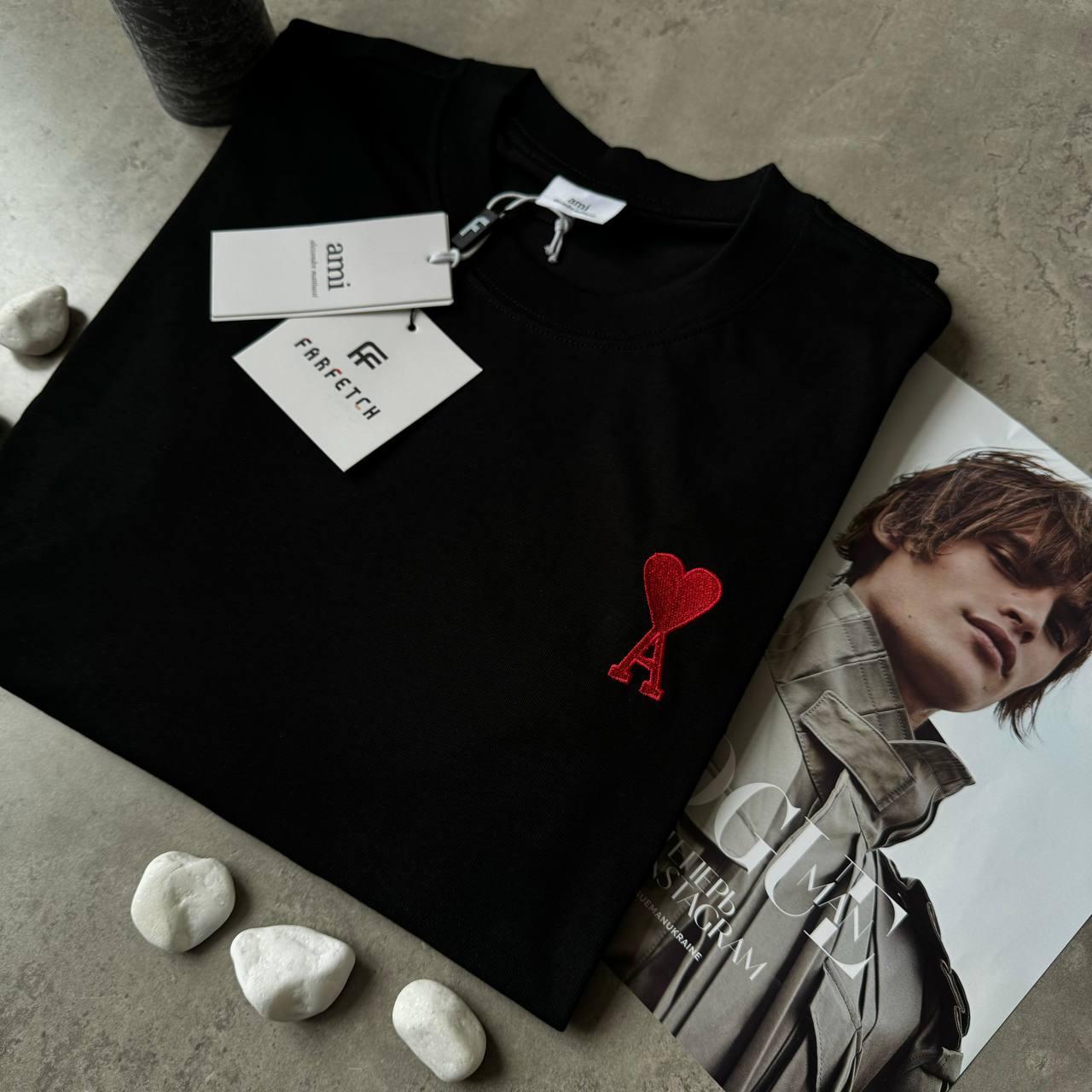 Мужская черная футболка Ami брендовая люксовая ами, фото №4 Мужская черная футболка Ami брендовая люксовая ами, фото №4