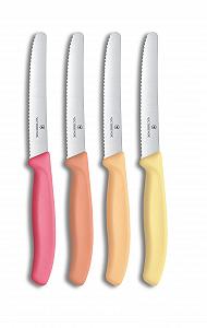 Ніж Victorinox Swiss Classic для сніданку, хлібний, набір 4 шт., гостре лезо, серрейторна кромка, 11 см, нержавіюча сталь, рожевий, помаранчевий та жовтий - Фото 1