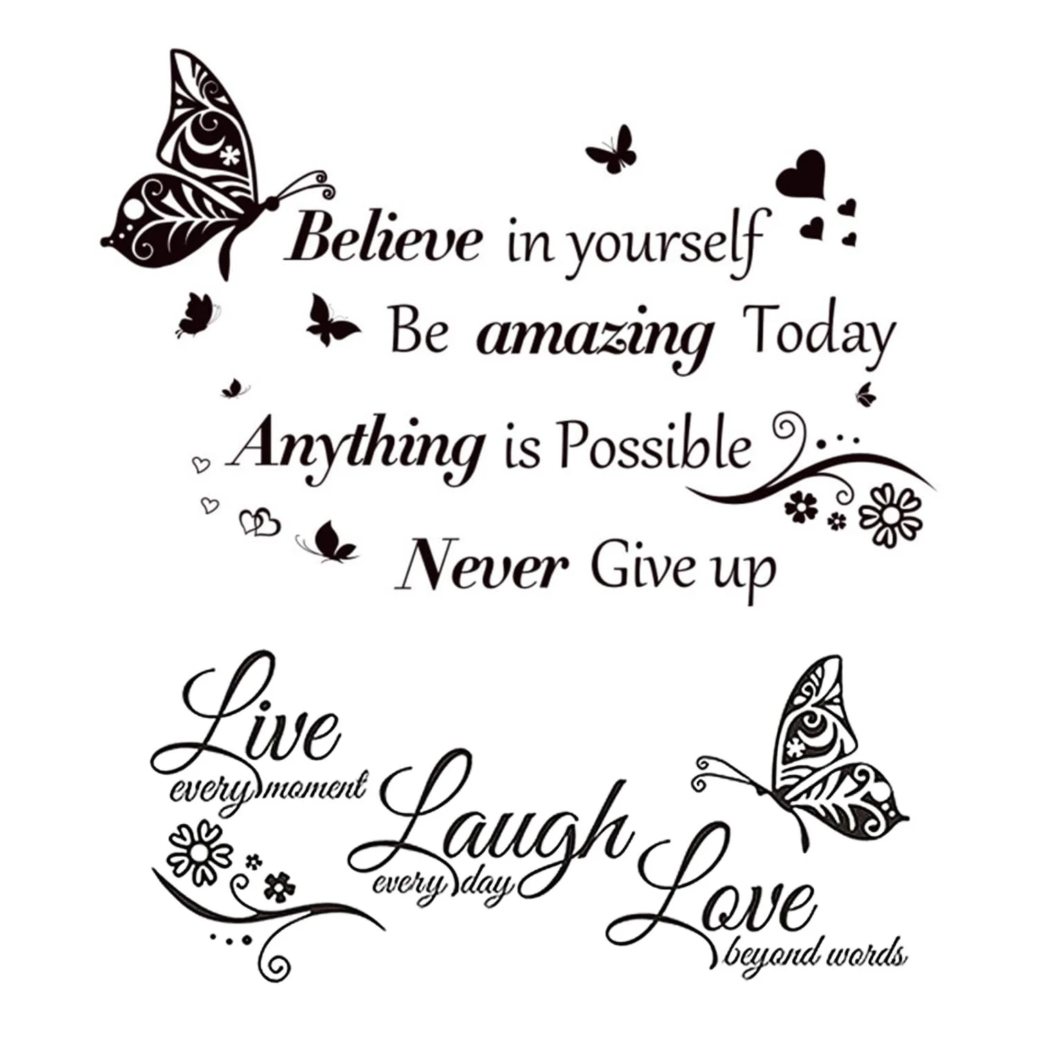 Наклейки на стіну Butterfly Love метелики та написи чорні 2 шт., фото №1