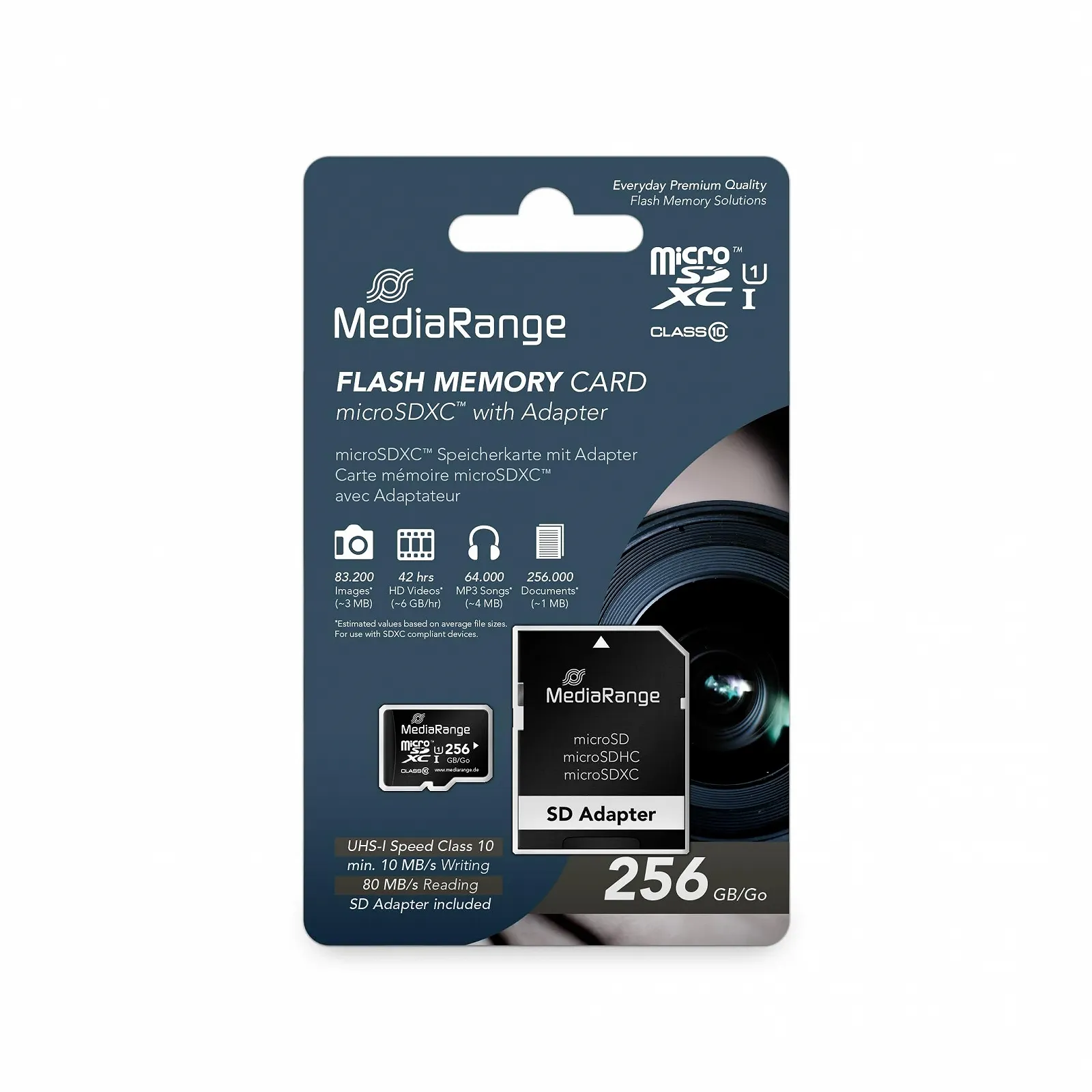 Карта пам'яті MediaRange Micro SDXC 256GB Speed Class 10 з SD-адаптером, фото №5 Карта пам'яті MediaRange Micro SDXC 256GB Speed Class 10 з SD-адаптером, фото №5