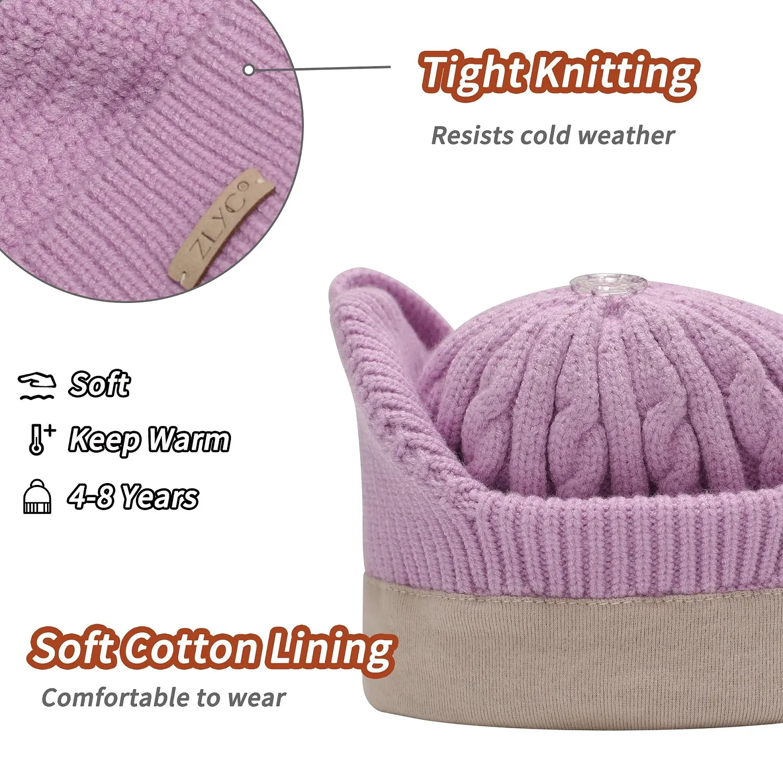 В'язана дитяча шапка ZLYC з помпоном, фото №4 В'язана дитяча шапка ZLYC з помпоном, фото №4