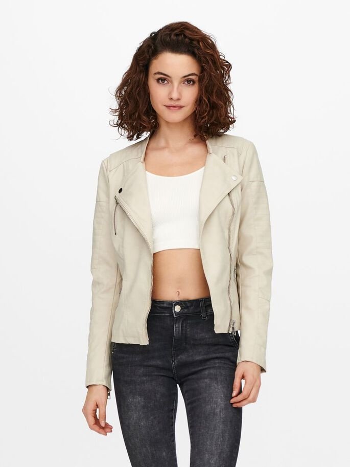 Куртка ONLY ONLAVA FAUX LEATHER BIKER OTW NOOS 15102997 Бежевый S, фото №1