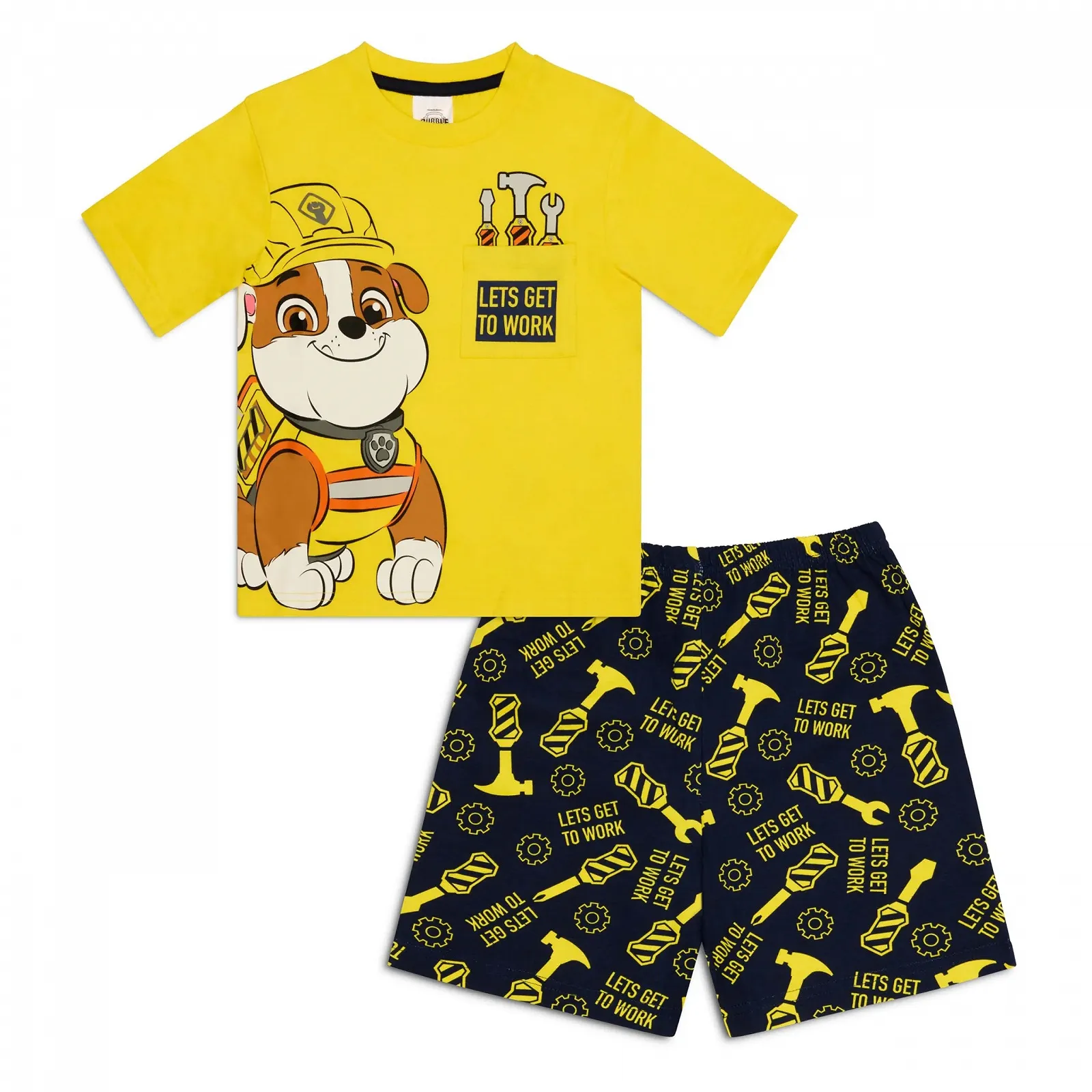 Комплект детской пижамы (футболка и шорты) Paw Patrol Rubble, 100% хлопок, для мальчиков, фото №1