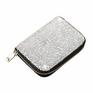 Картхолдер AsAlways Rhinestone для кредитных карт для женщин, с RFID-защитой, тонкий кожаный кошелек на молнии, серебристый, Modern, серебристый - Фото 1