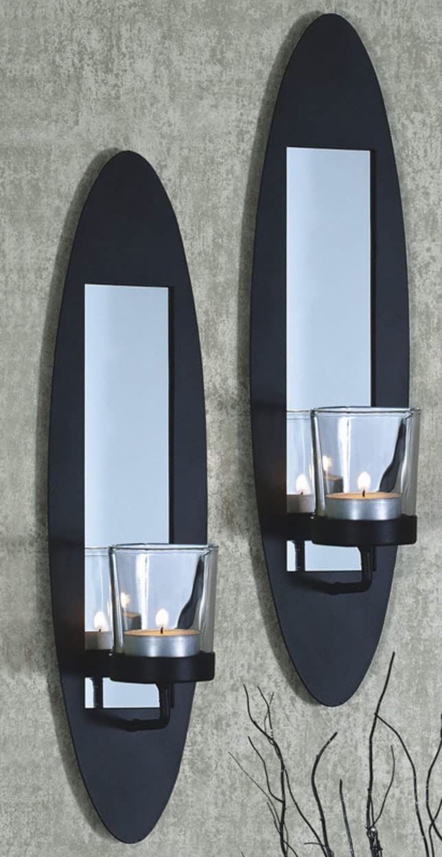 Свічник Novaliv 2 х Стінні з металу зі склом 6,5 x 9 x 36 см Чорний, фото №3