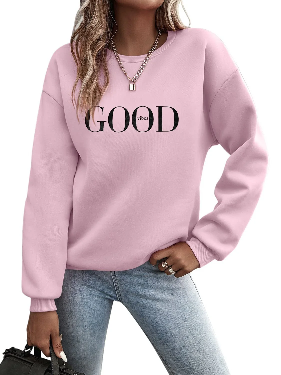 Джемпер Minetom Женский с принтом букв, с длинными рукавами, пуловер с круглым вырезом на осень/зиму, свободный, повседневный топ для спорта, Streetwear, без капюшона, фото №1