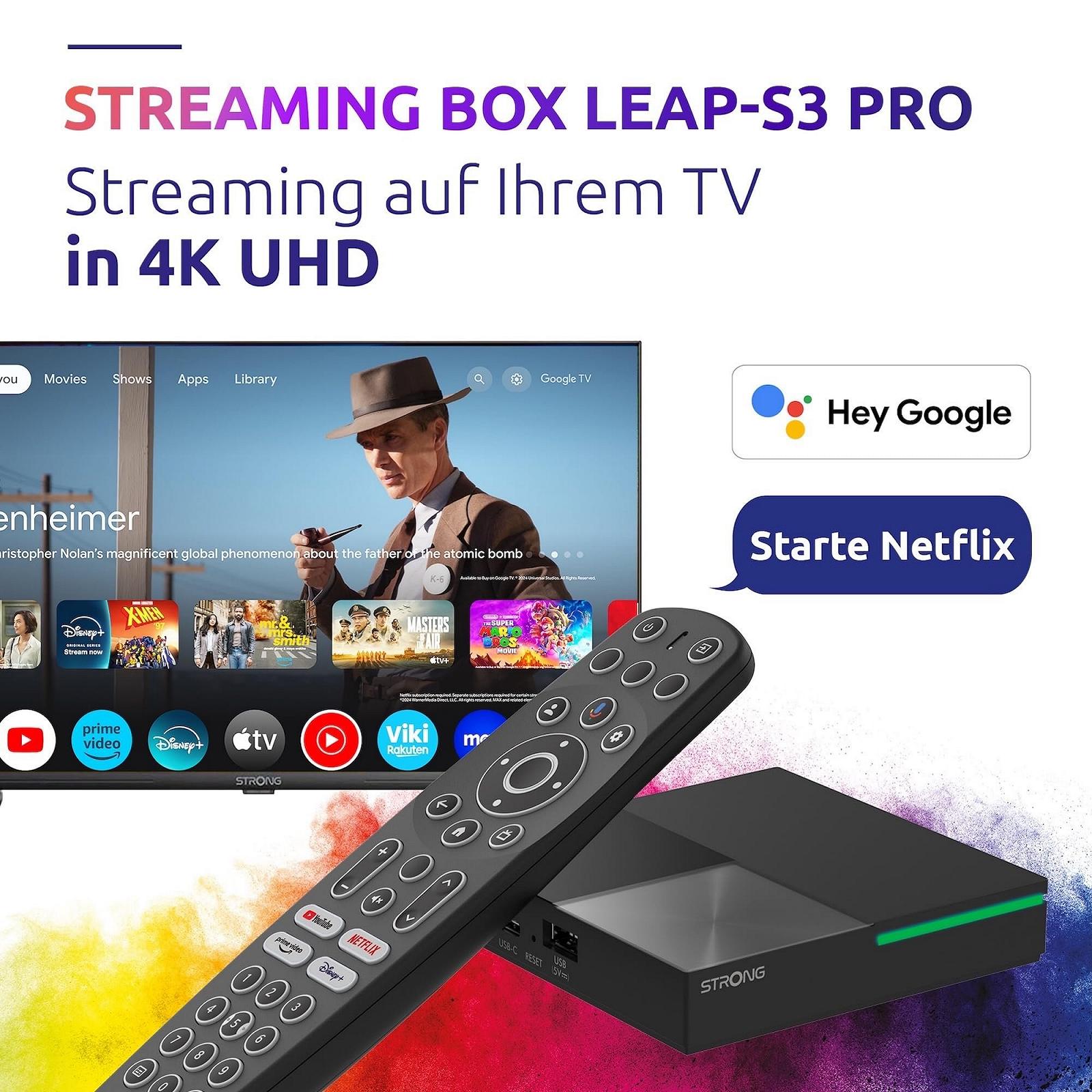 Медиаплеер STRONG Leap-S3 Pro 4K UHD Google TV с портом Ethernet, Android 12, 4 ГБ RAM + 32 ГБ памяти, Wi-Fi 6, встроенный Chromecast, голосовое управление Google, Dolby Atmos и Dolby Vision, фото №3