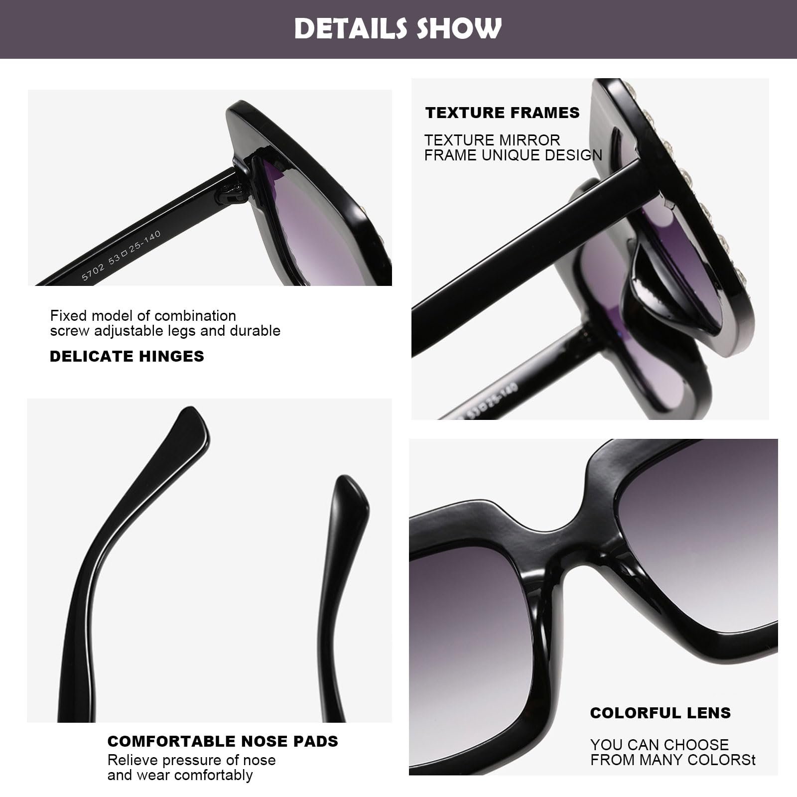 Сонцезахисні окуляри TSHAOUN квадратні з стразами, великі, Unisex, фото №3