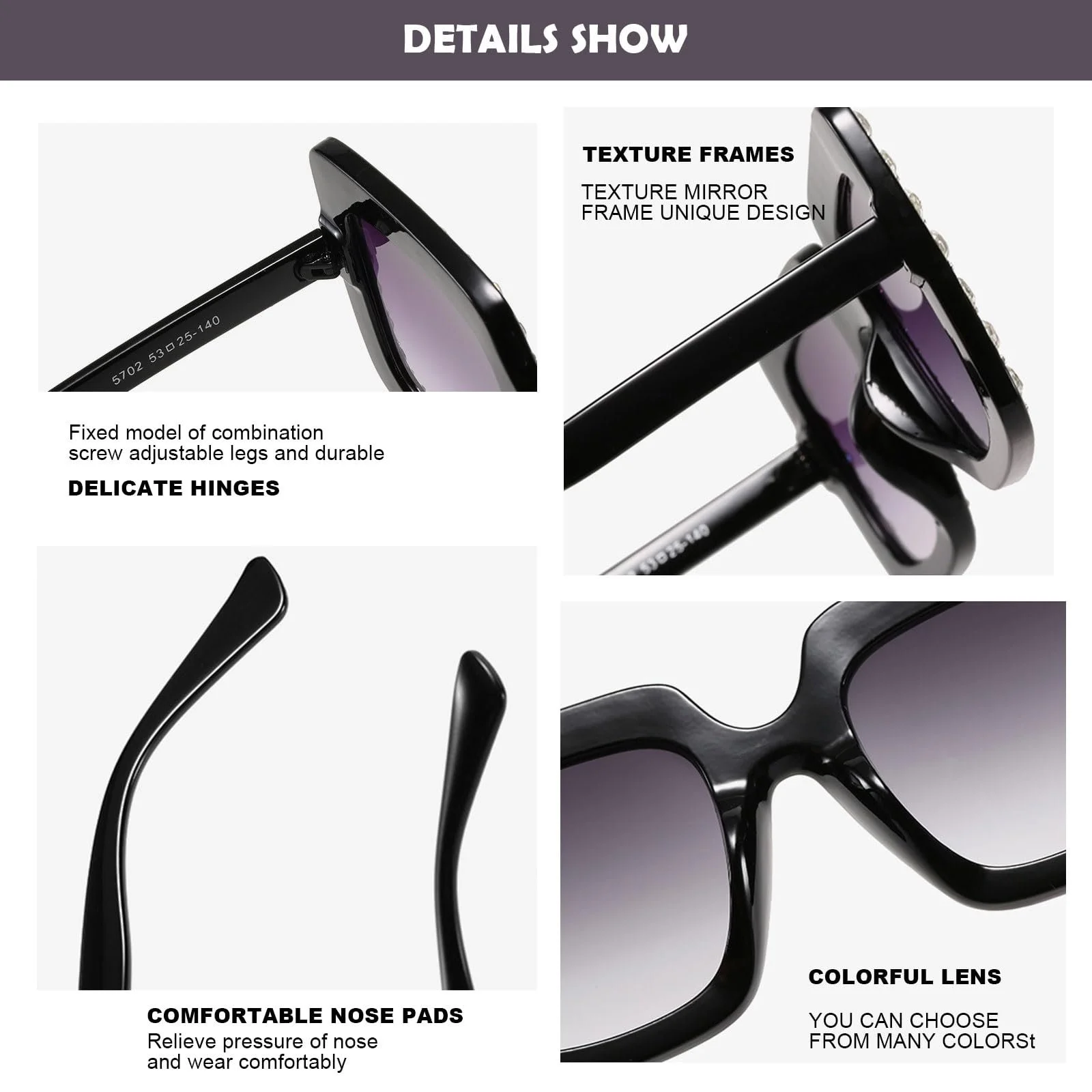 Сонцезахисні окуляри TSHAOUN квадратні з стразами, великі, Unisex, фото №3