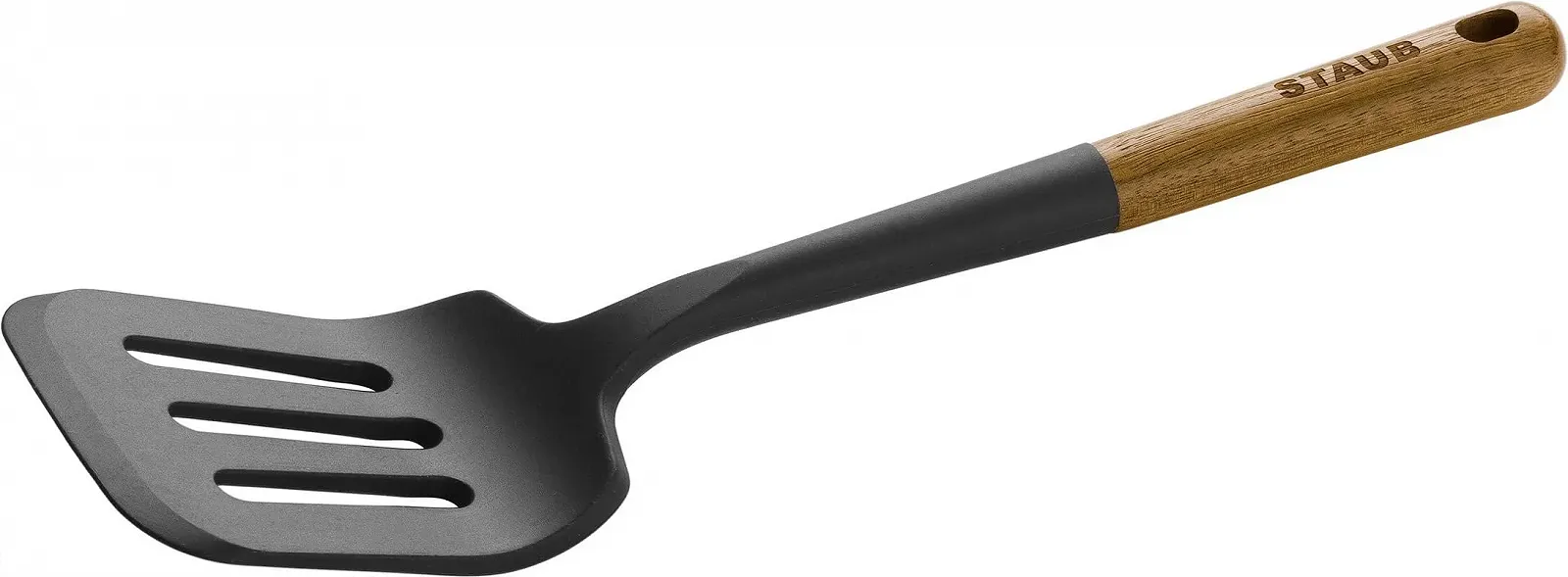 Лопатка силиконовая STAUB с ручкой из акации 31 cm Черная, фото №1