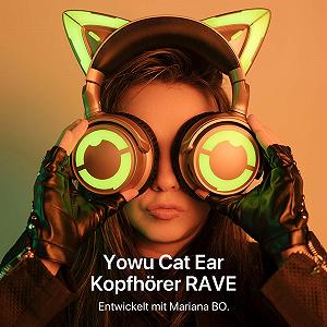 Навушники YOWU RGB Cat Ear 4 Бездротовий і дротовий Ігрова гарнітура Золотий synthetic.ua - Фото 1